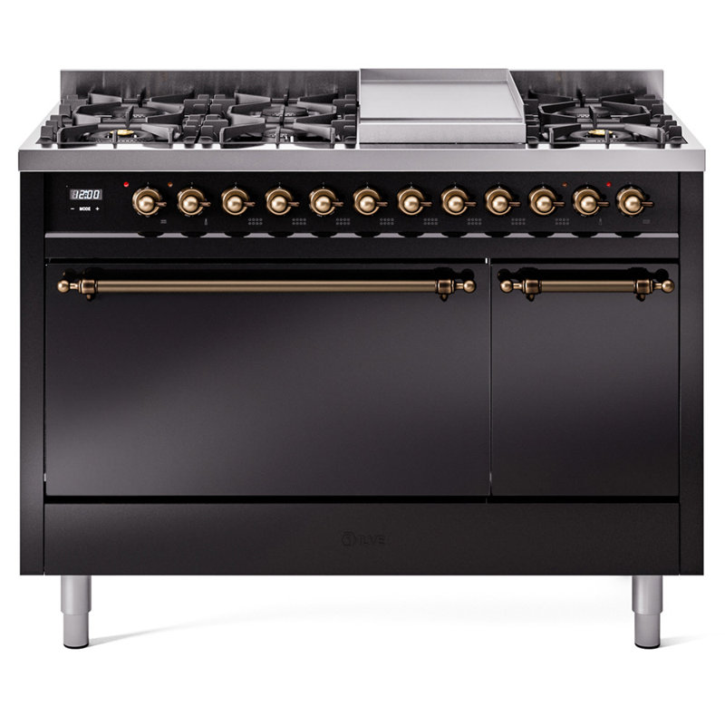ILVE Nostalgie II, cuisinière à double combustible de 48 po, 8 brûleurs, plaque chauffante, Gaz naturel