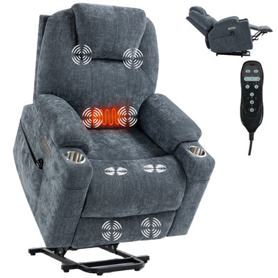 Fauteuil inclinable électrique en chenille jusqu'à 350 lb, mécanisme de mouvement robuste avec massage par vibration à 8 points et chauffage lombaire, ports USB et Type-C, porte-gobelets en acier inoxydable