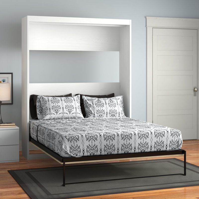 Grand lit escamotable Tapaktuan avec matelas et façade décorative, Chêne gris