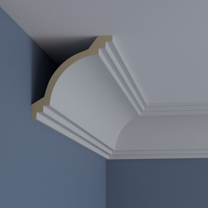 Primed White Polyurethane Geometric Crown Moulding Sample