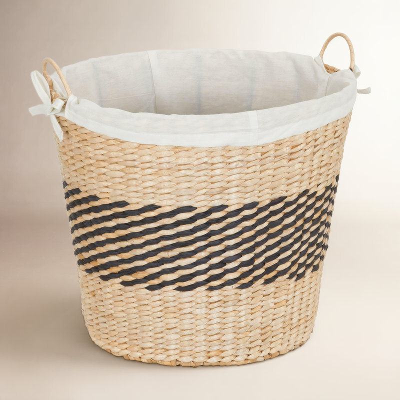 Woven Basket with Handles and Cotton Liner in Handwoven Cattail and Paper Fibers
