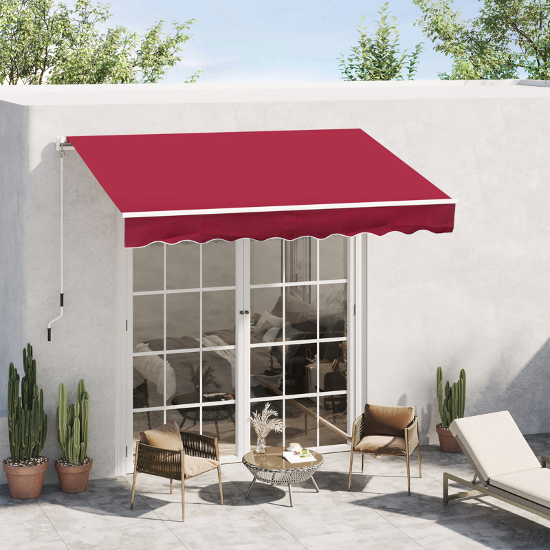 Patio Retractable Awning, Manual Exterior Sun Shade Deck Window Cover, Red, 49.22" H x 78.79" W x 98.47" D