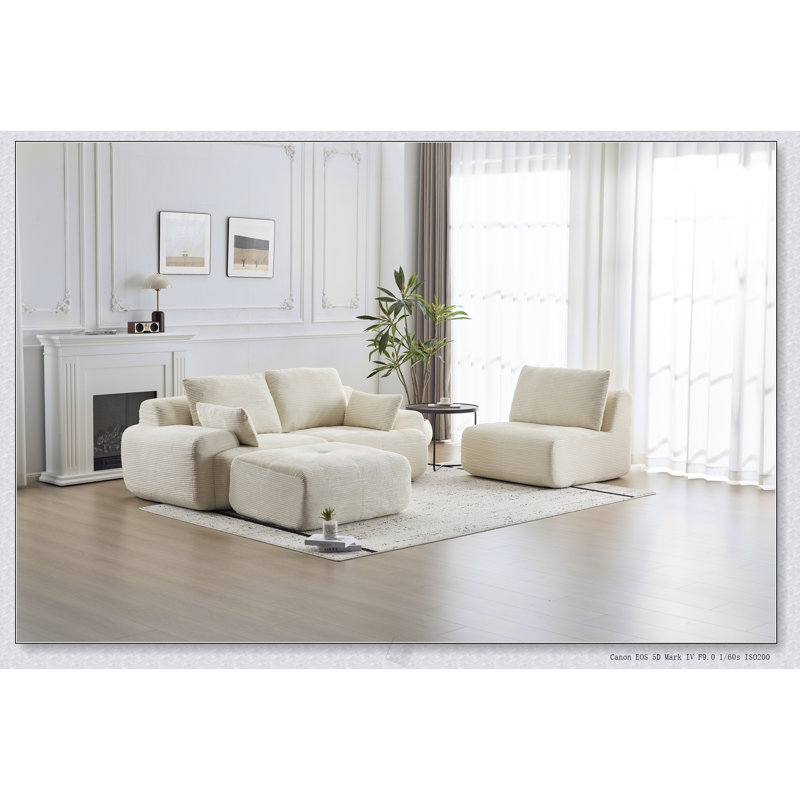 Canapé moderne en mousse à mémoire de forme compressée, grands canapés modulaires pour le salon, canapé modulaire Cloud pour animaux de compagnie, tissu en velours côtelé, causeuse très profonde, aucun assemblage requis