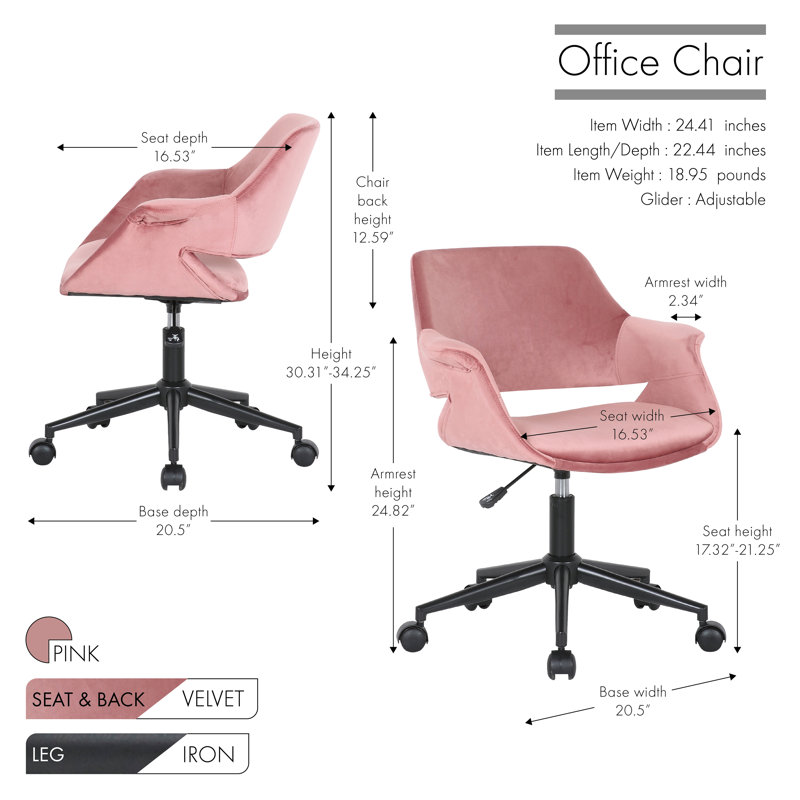 Colette Velvet Office Chair, Pink
