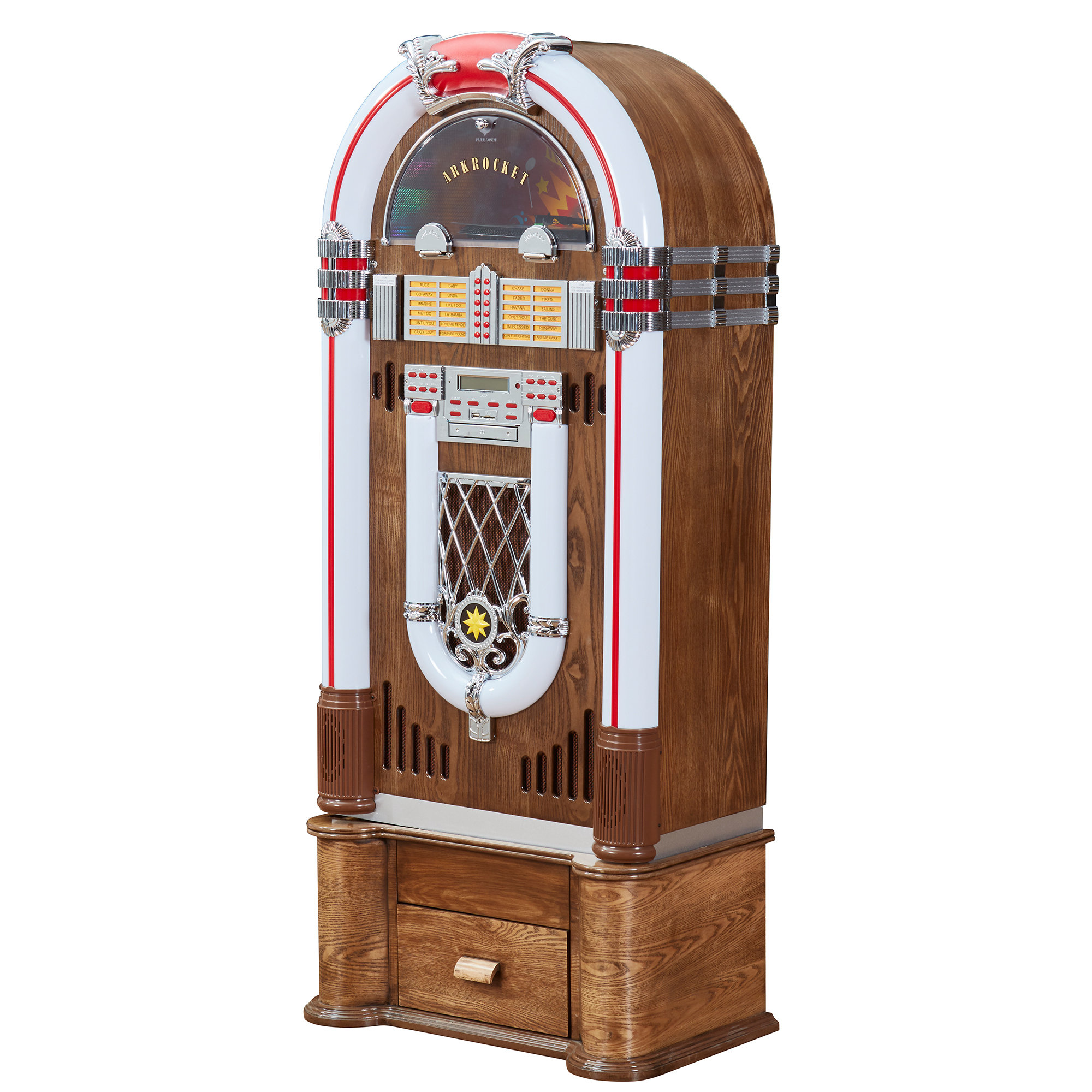 Arkrocket Saturn V Full Size Jukebox with Stand Vinyl Record Player  Bluetooth USB SD CD Player Radio