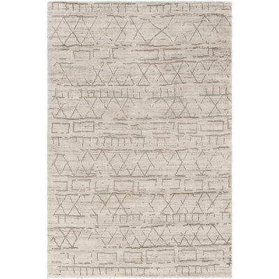 Tapis géométrique en laine noué à la main taupe / gris / ivoire
