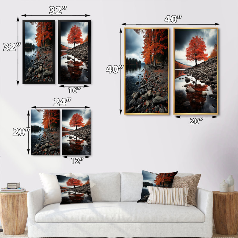 «Canada Autumn Tranquility», 2 pièces sur toile, H 40 po x l 40 po, Cadre noir