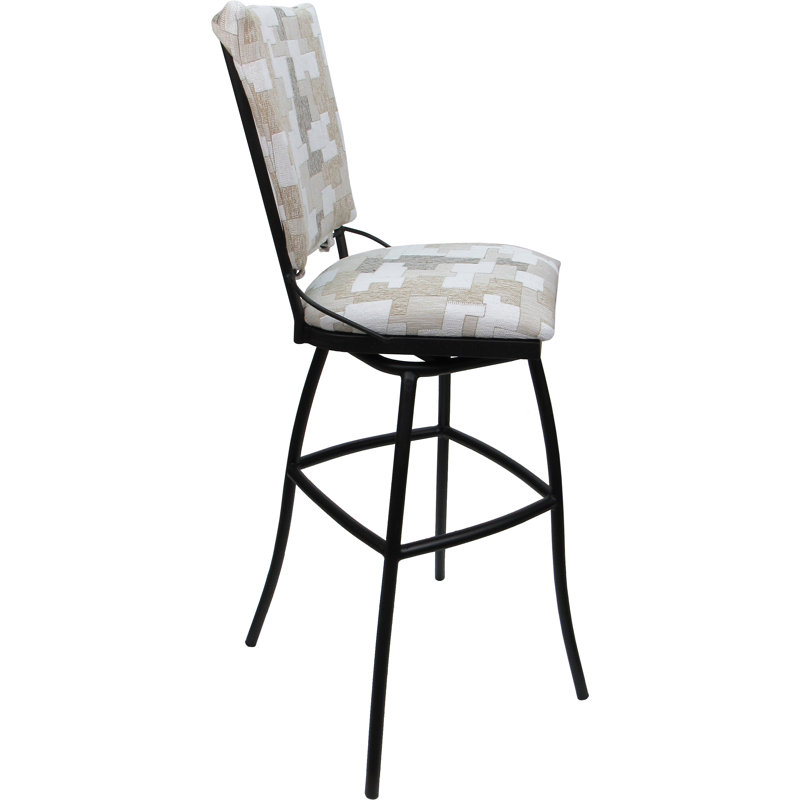 Tabouret de bar pivotant pour l'extérieur avec siège rembourré de 30 po et sans accoudoirs, Noir, Brun clair / blanc
