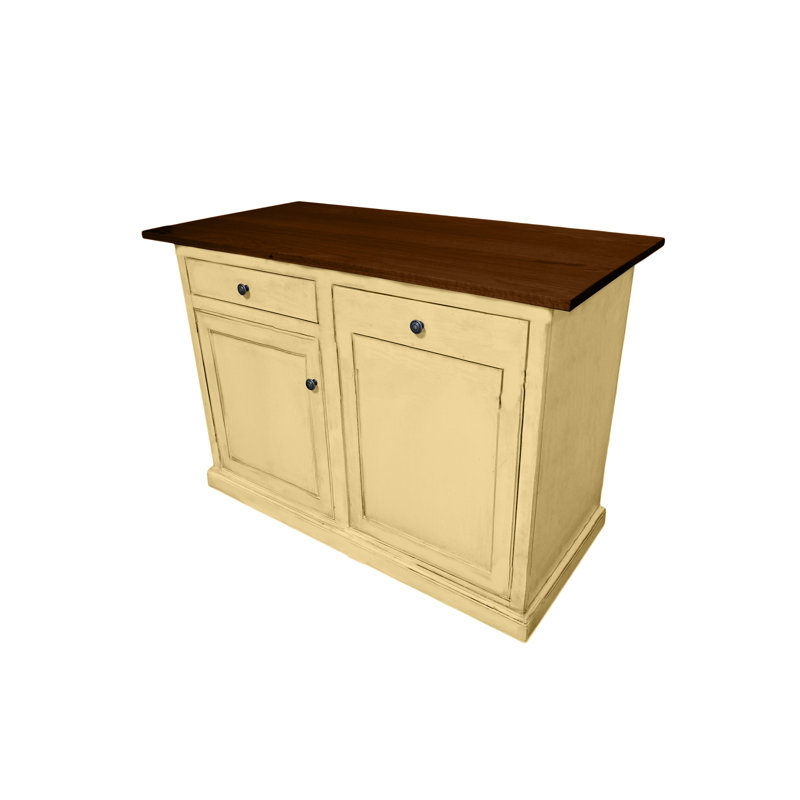 Traditional 60" Solid Wood Kicthen Island with trash bin compartment and Drop Leaf, Cupola Yellow