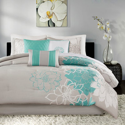 Ensemble d'édredon en satin de coton imprimé turquoise