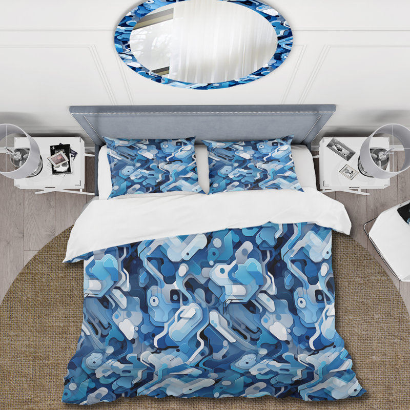 Ensemble de housse de couette Blue Futuristic Stealth, Housse de couette pour très grand lit et 2 très