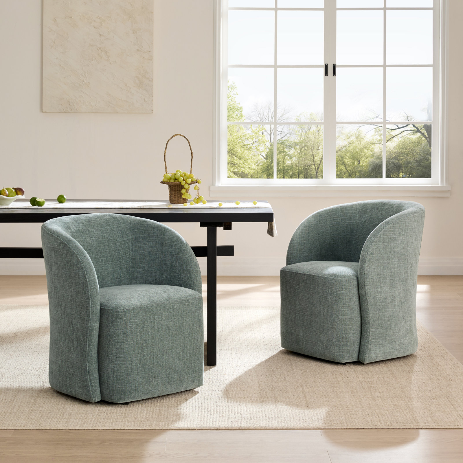 Frankie Caster Dining Chair, Tweed Selene Seafoam 