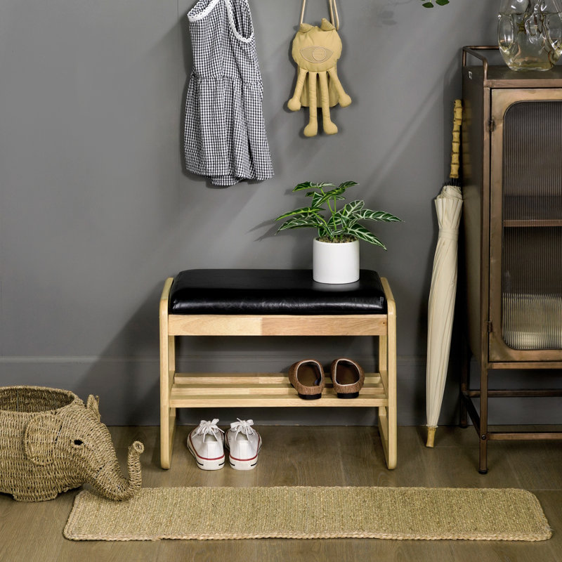 Banc de rangement en similicuir, Naturel, Noir