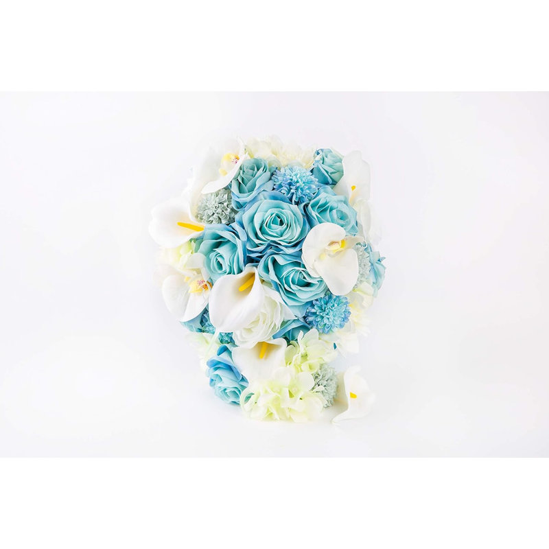  Bouquet de mariée en soie avec fleurs de rubis et dentelle