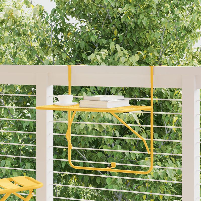 Balcony Table Metal Medium Collapsible Patio Table, Mustard
