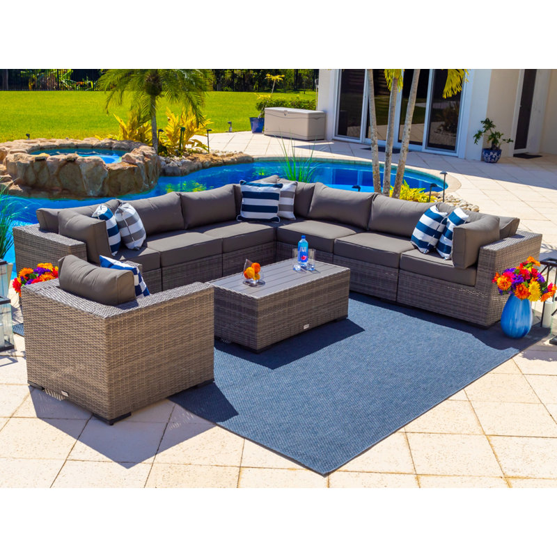Yussuf Wicker 15 - Person Modular Patio Conversation Set with Cushions, Sunbrella Canvas  Charcoal