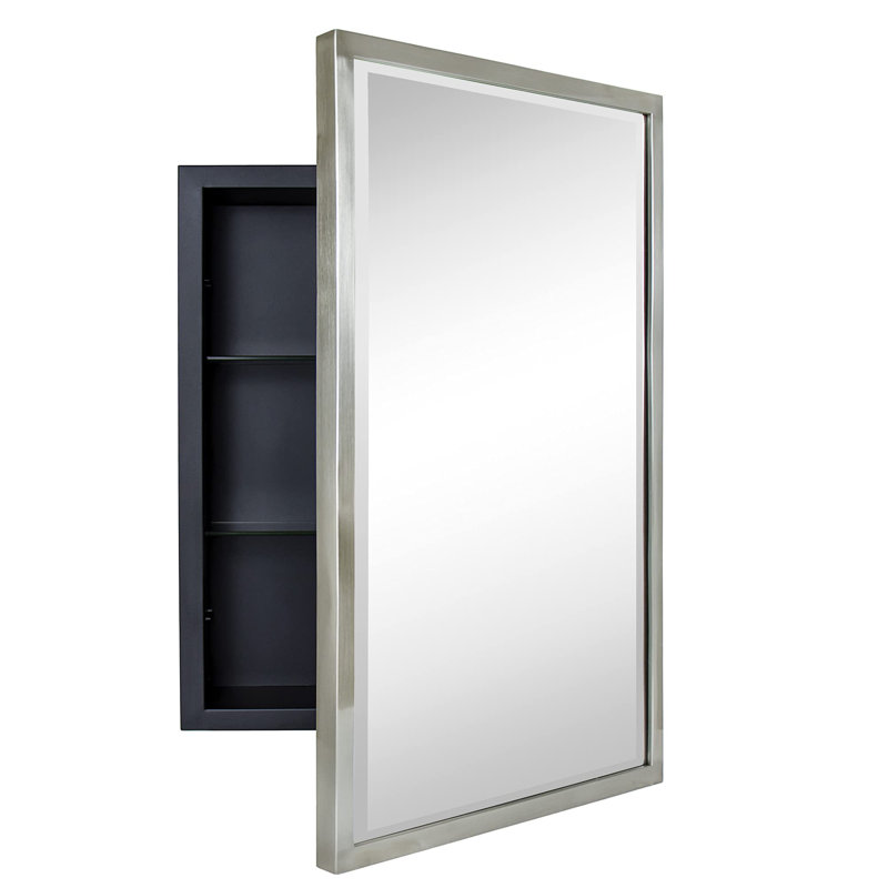 Armoire à pharmacie encastrée avec miroir et tablettes réglables Haddison, Nickel brossé, 24 po x 16 po