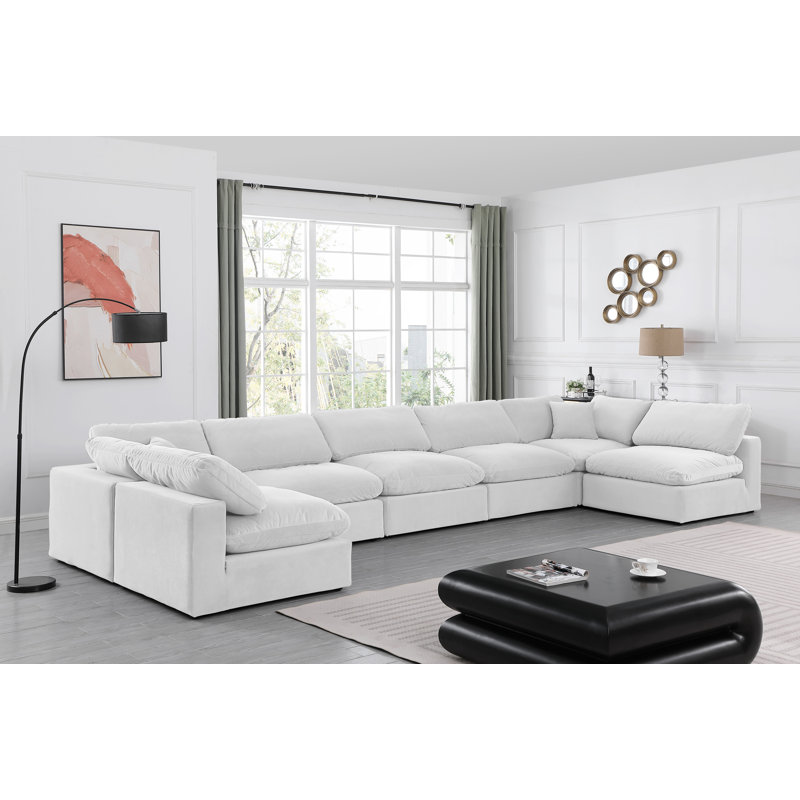 Ivanne Velvet U-Shaped Sectional Reversible, Cream Velvet