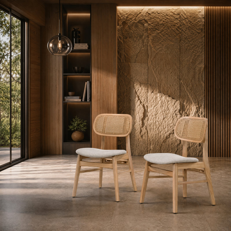 Upholstered Solid Wood Dining Chair, Tan