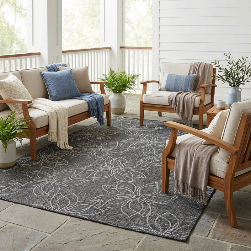 Tapis intérieur / extérieur gris cendré Arjen, Rectangle 7 pi 10 po x 10 pi 9 po