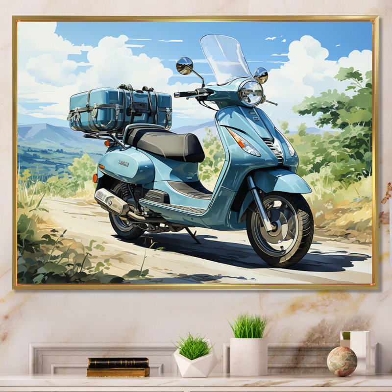 «Blue Scooter», impression sur toile, H 24 po x l 32 po x P 1 po, Cadre flottant doré