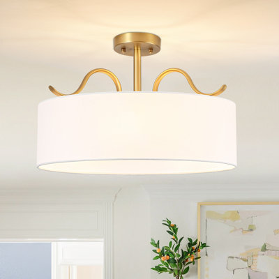 3 - Light Curved Armed Fabric Drum Semi Flush Mount