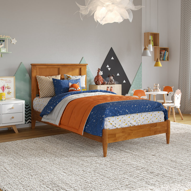 Amandah Low Profile Solid Wood Panel Bed, Twin, Light Toffee
