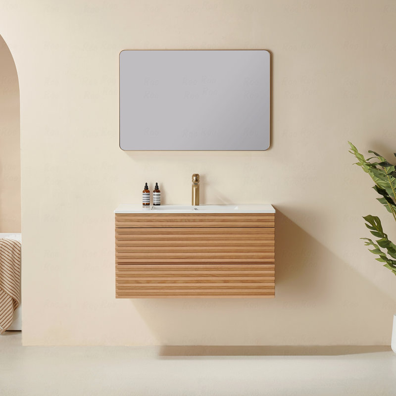 36" Wall Mounted And Floating Single Vanity With Ceramic Sink, 36"
