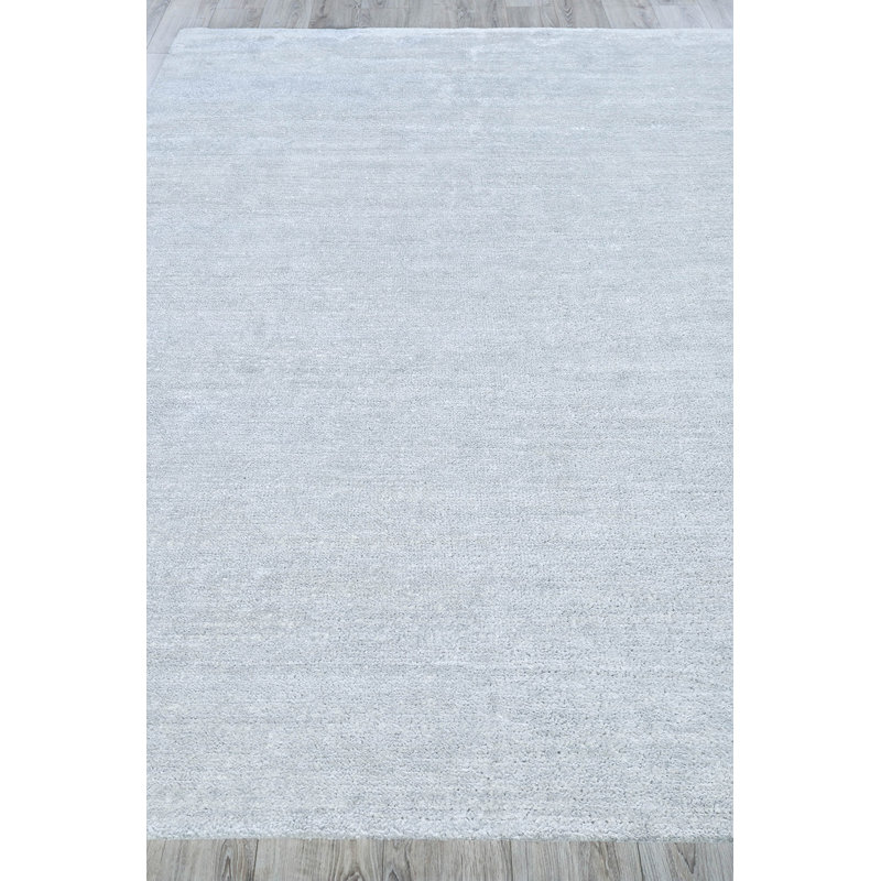Rectangle Plush Solid Color Hand-Knotted Flatweave Wool Area Rug in Chrome, Rectangle 2' x 3'