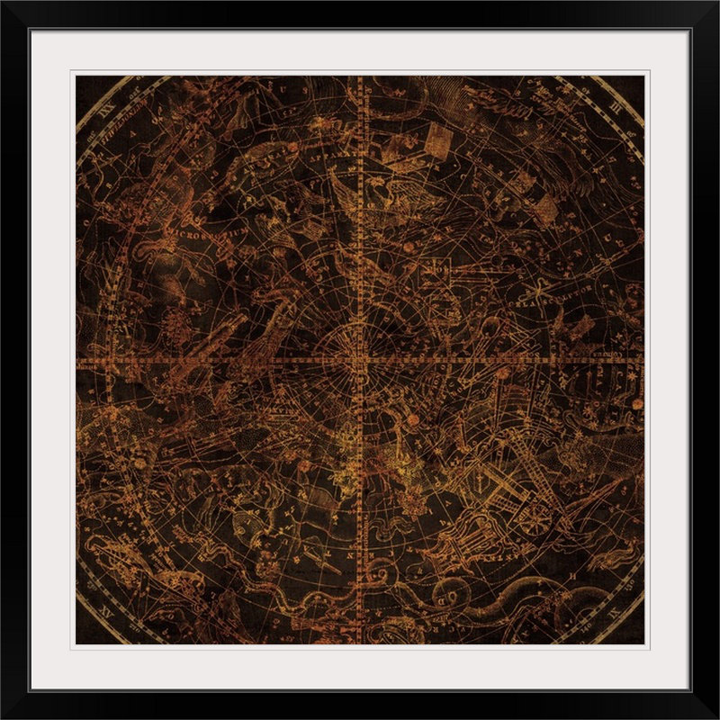 « southern », impression Celestial Sphere Vintage, Cadre noir, H 24 po x l 24 po x P 1 po
