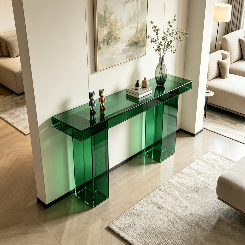 Console verte en acrylique, H 27,56 po x l 55,12 po x P 13,78 po