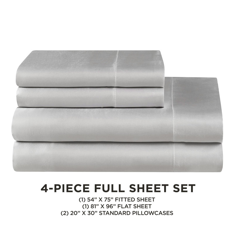 Juicy Couture Premium Silky Satin Sheet Sets, Full Sheet Set with 2 Pillowcases, Gray