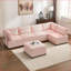 Canapé modulaire 6 places modulaire en U avec méridienne réversible, velours côtelé rose | Salon-1723640817