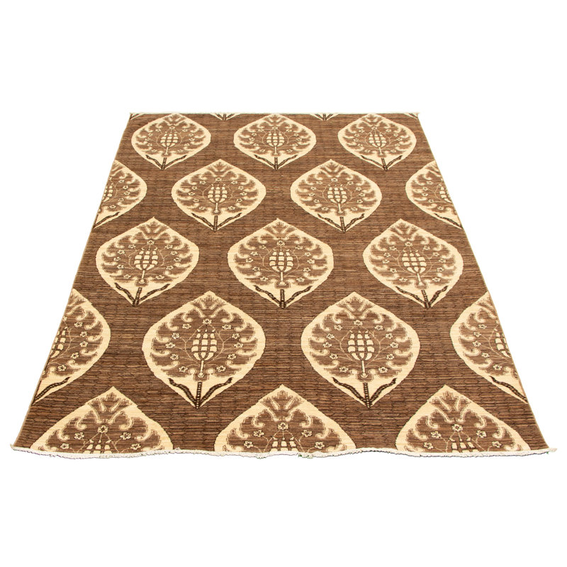 Tapis décoratif de laine noué à la main de conception unique 6 pi x 9 pi New Age 18/20 Pakh brun