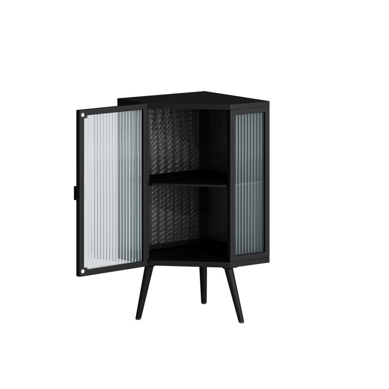 Bram Floor Coner Cabinet with Tempered Glass Door & Storage Shelves for Bathroom Living Room Bedroom, Black