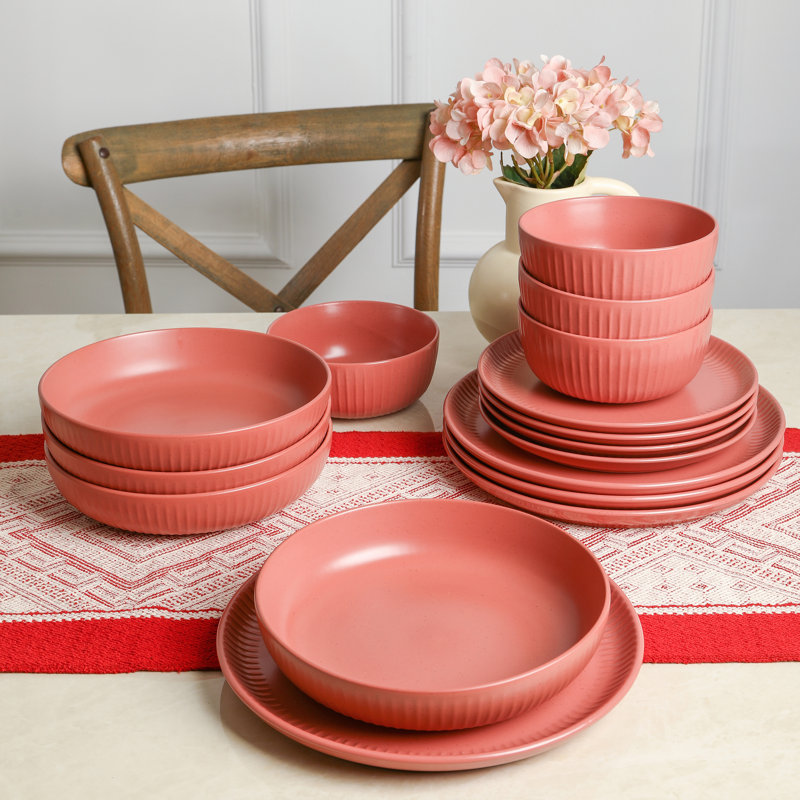 Terracotta Ceramic 16-Piece Dinnerware Set, Service for 4