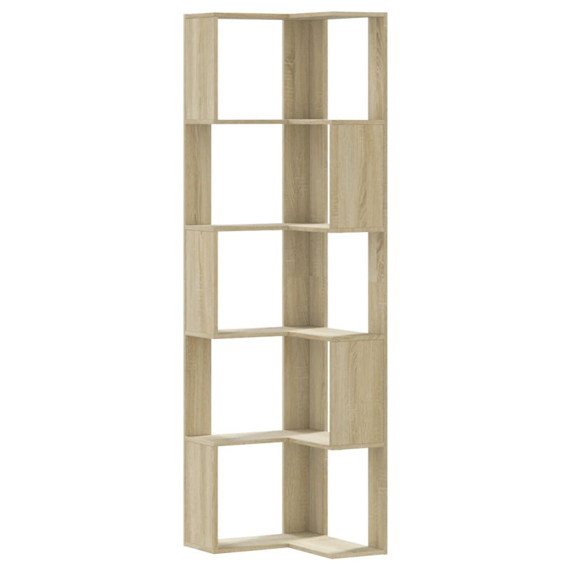 Bibliothèque en coin en bois d'ingénierie, (5 tablettes) H 70,5 po x l 19,7 po x P 19,7 po, Chêne sonoma