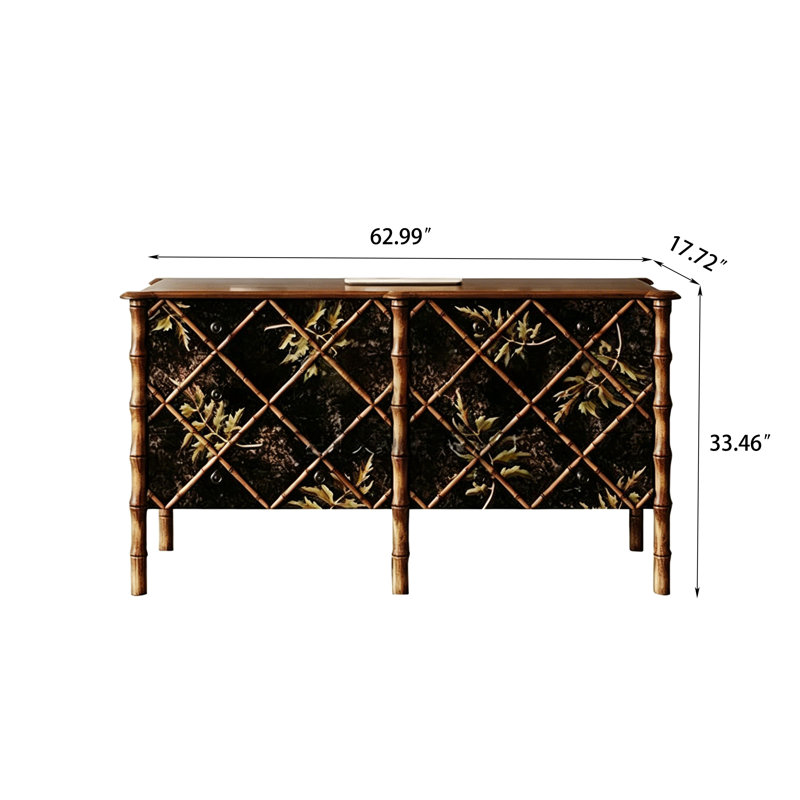 Commode en bois massif 62,99 "avec motifs de joints en bambou peints à la main, armoire de rangement Creative
