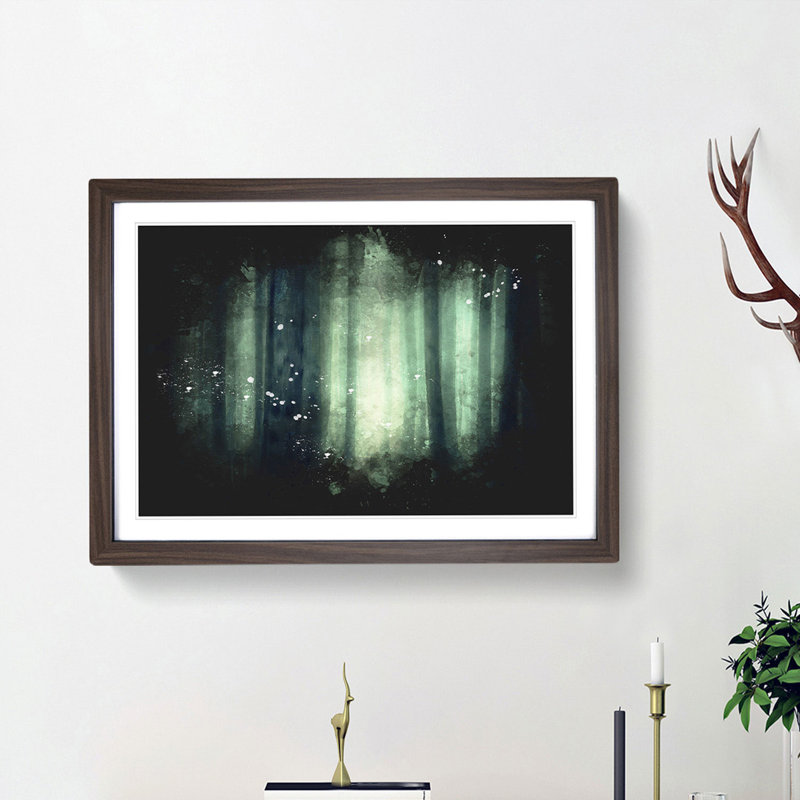 Green Misty Forest - Picture Frame Graphic Art Print, 33cm H x 45cm W x 2cm D, Walnut Framed