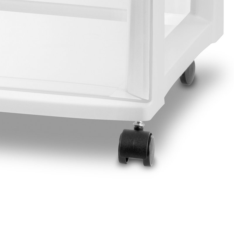 Sterilite Wide 3 Drawer Storage Cart, Plastic Rolling Organizer, White Frame