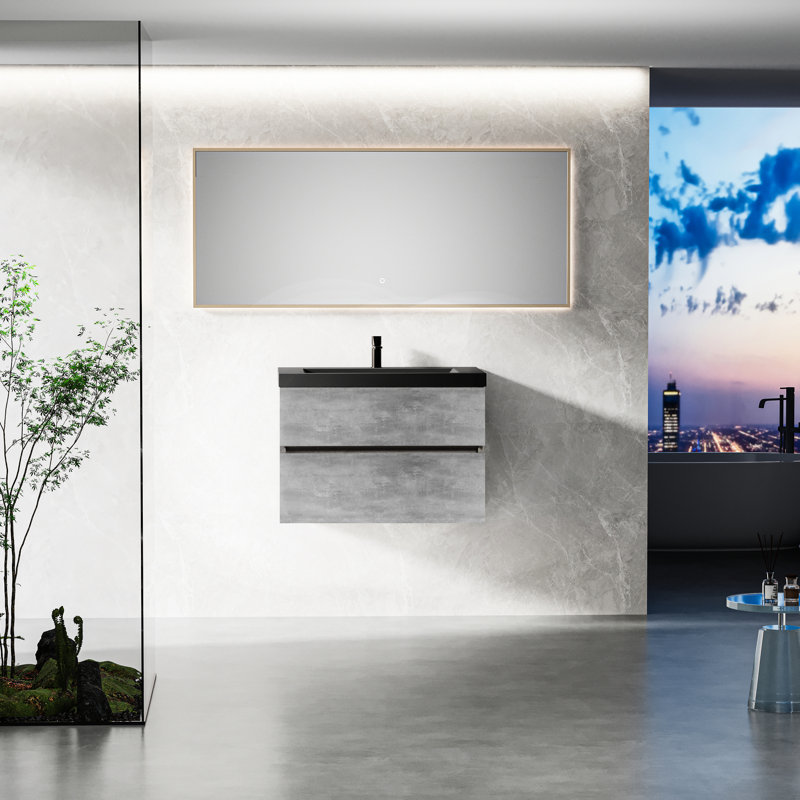 Meuble-lavabo de salle de bain 30 po gris avec lavabo à sable en quartz et couvercle à fermeture en douceur 30 po gris