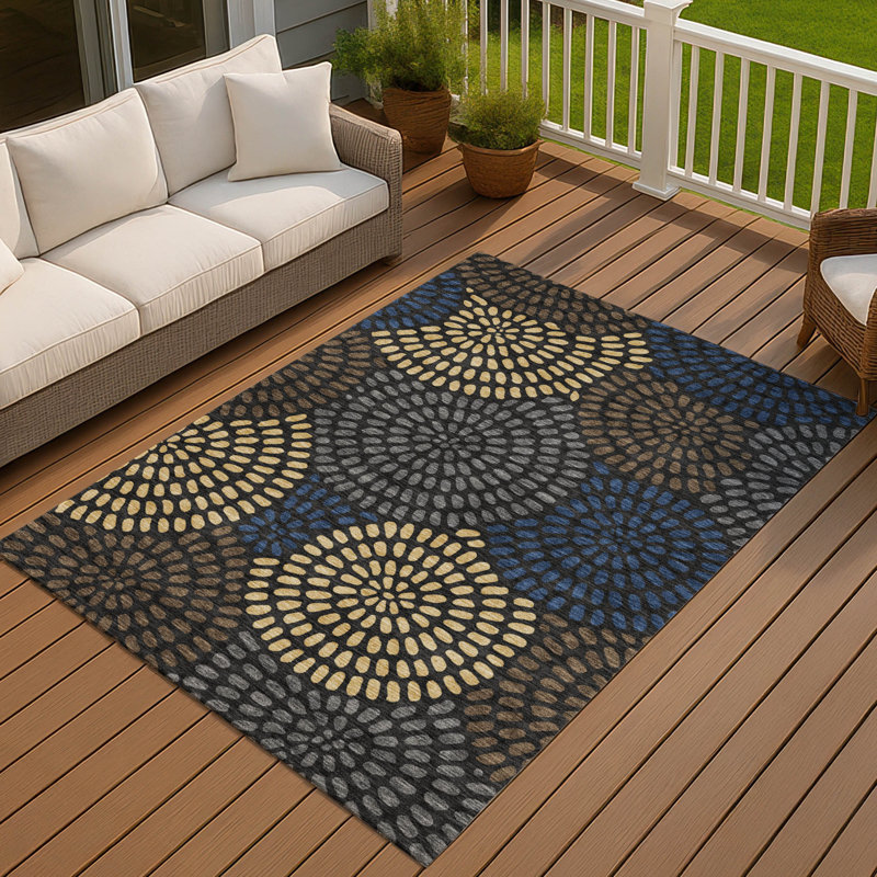 Tapis géométrique intérieur / extérieur lavable à la machine Chantille ACN2492, 2 pi 6 po x 3 pi 10 po, Noir