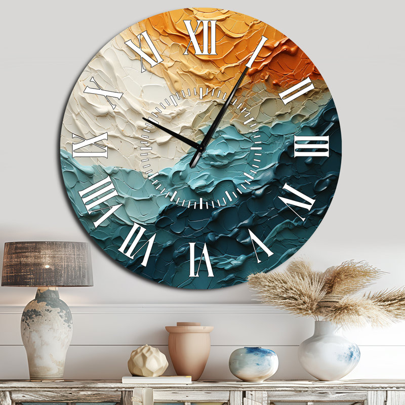 Horloge murale Teal Orange Ocean Coastal Essence, Surdimensionné