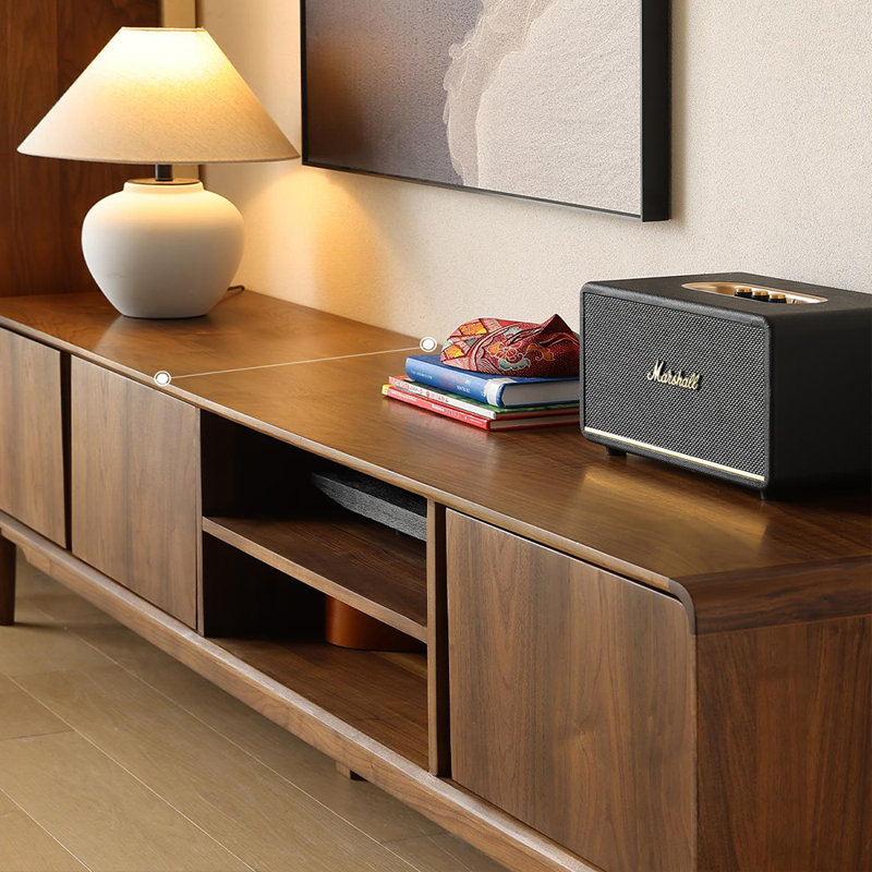 Meuble télé simple et moderne en noyer, H 21,65 po x L 70,86 po x l 17,71 po
