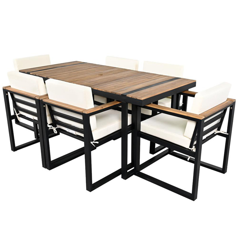6-Person Outdoor Dining Set, Beige