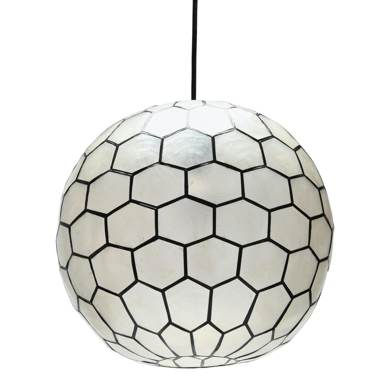 Abbington 1-Light Handcrafted Capiz Shell Globe Pendant, 13" H x 14" W x 14" D, Black