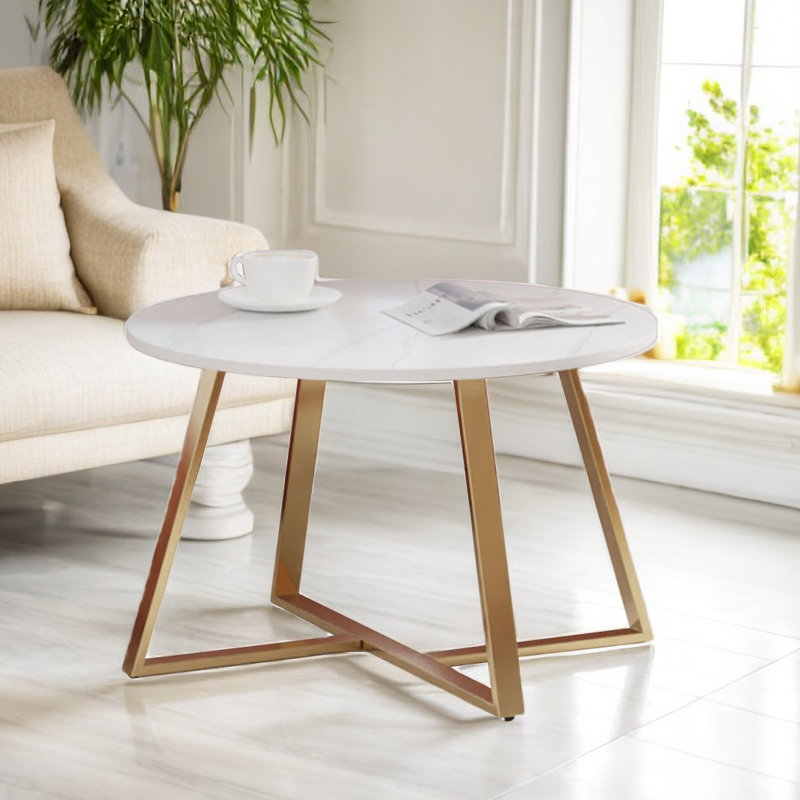 Table basse Fiza, Plateau blanc / base or