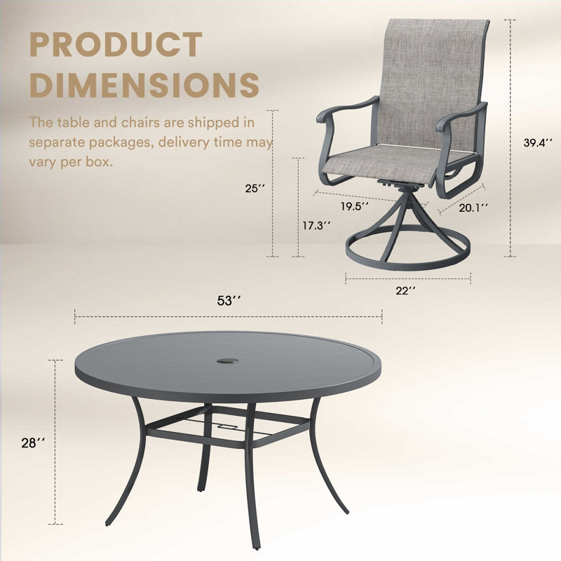 6-Person Outdoor Patio Dining Set With Swivel Chair, Gray