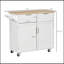 Îlot de cuisine sur roulettes moderne 41 po, plateau en bois d'hévéa, tiroirs, blanc