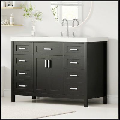 Meuble-lavabo 48 po avec lavabo, 2 portes, 8 tiroirs, système de fermeture en douceur, conception classique